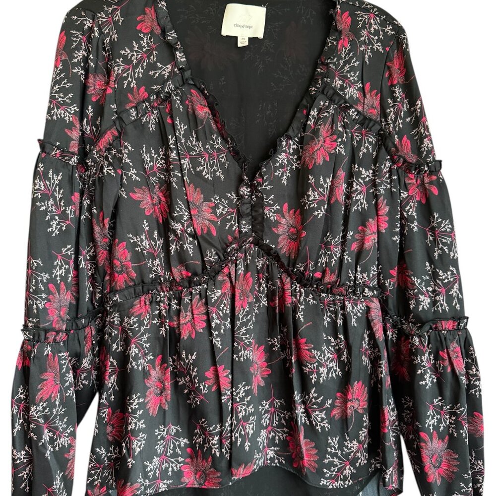 Cinq a Sept black red floral blouse LIke New Sz XS